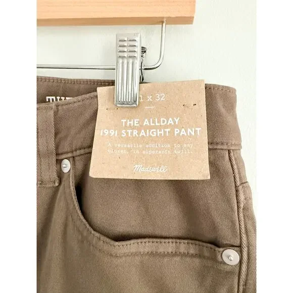 Madewell | NWT | The Allday 1991 Straight-Leg Pant in Driftwood Brown | Sz 31x32 - Picture 4 of 10